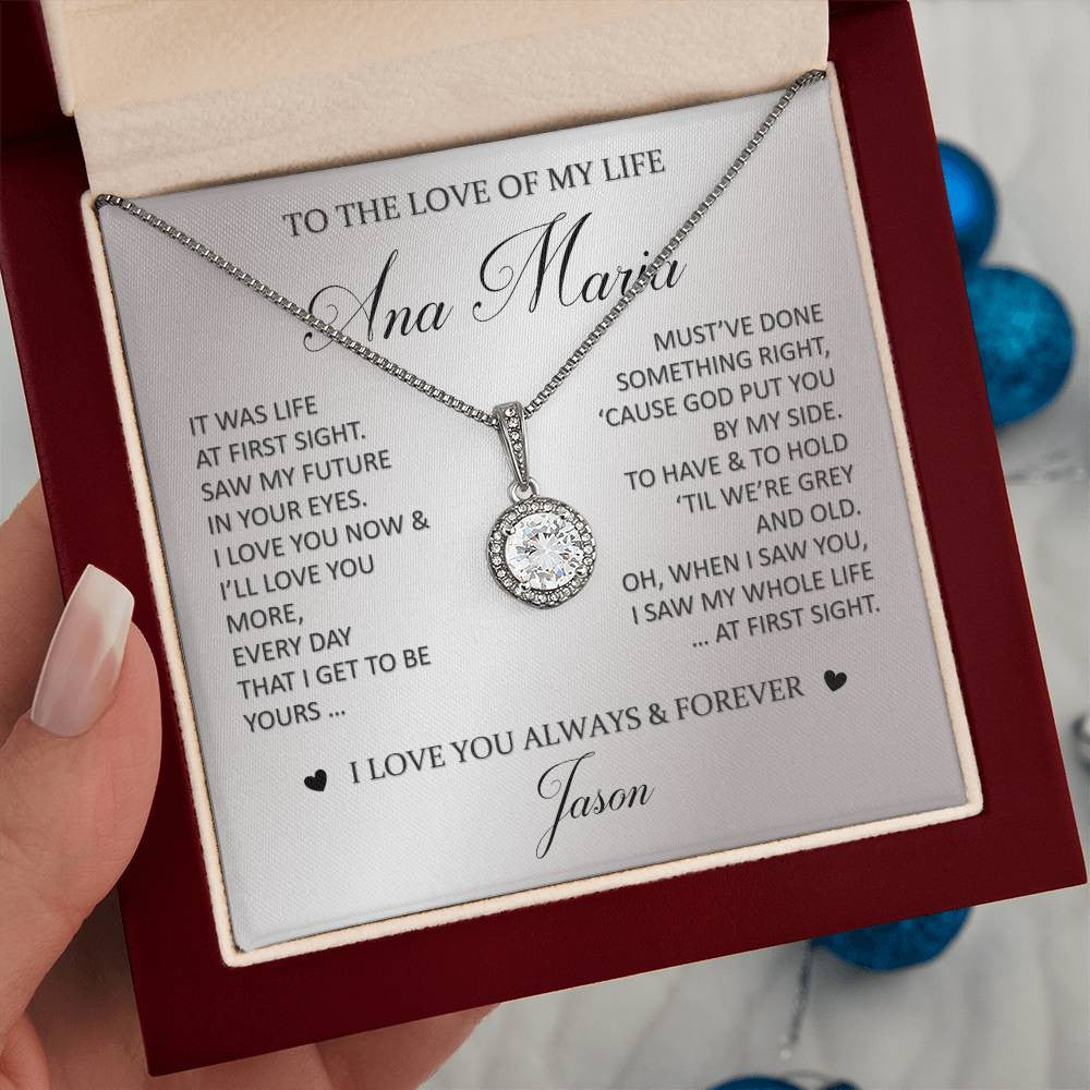 Personalized Gift For The Love Of My Life "At First Sight" Eternal Hope Necklace 14K White Gold Pendant