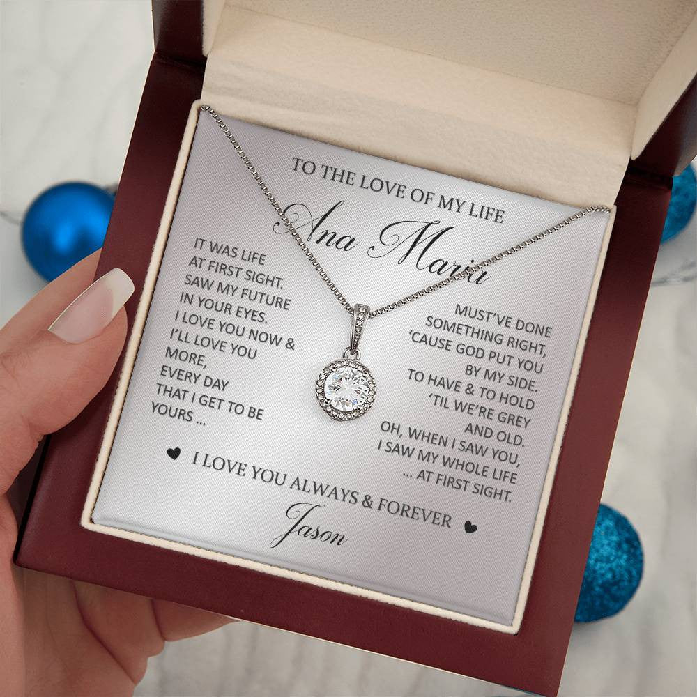 Personalized Gift For The Love Of My Life "At First Sight" Eternal Hope Necklace 14K White Gold Pendant