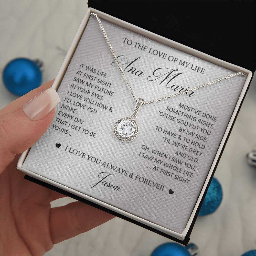 Personalized Gift For The Love Of My Life "At First Sight" Eternal Hope Necklace 14K White Gold Pendant