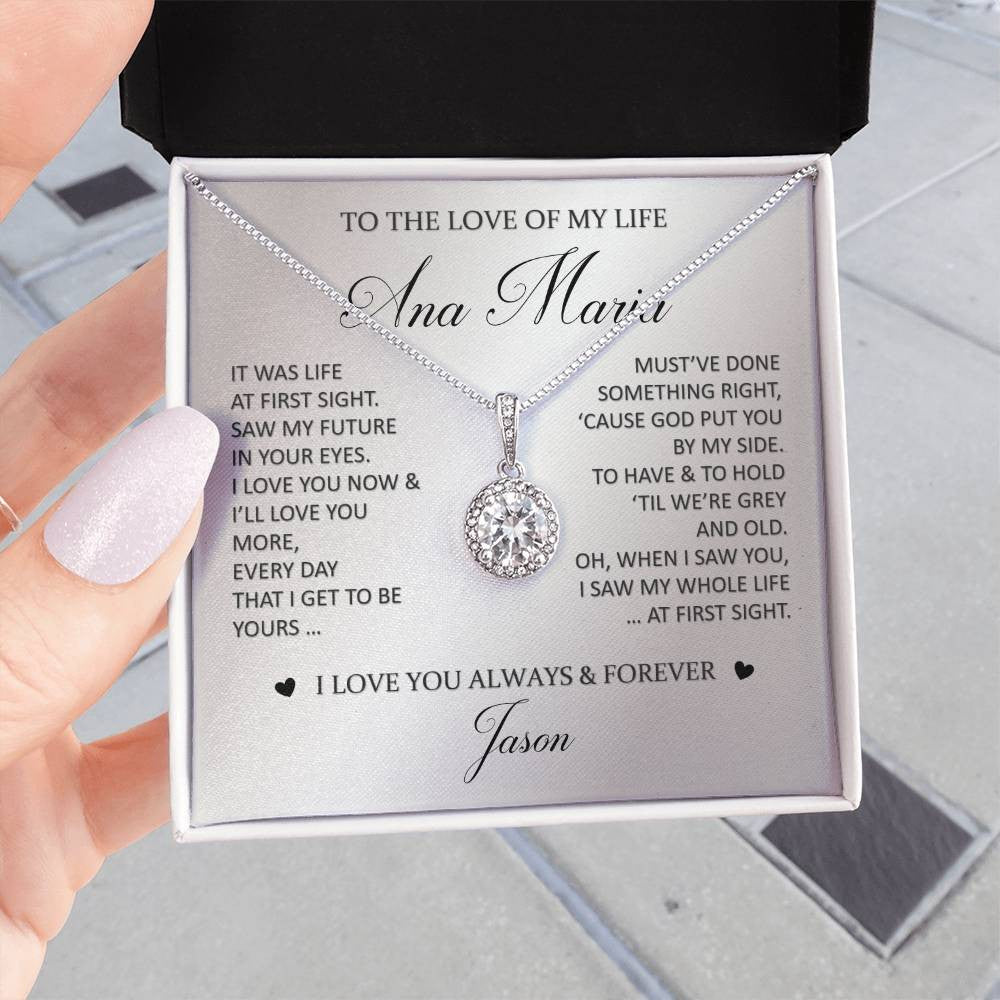 Personalized Gift For The Love Of My Life "At First Sight" Eternal Hope Necklace 14K White Gold Pendant