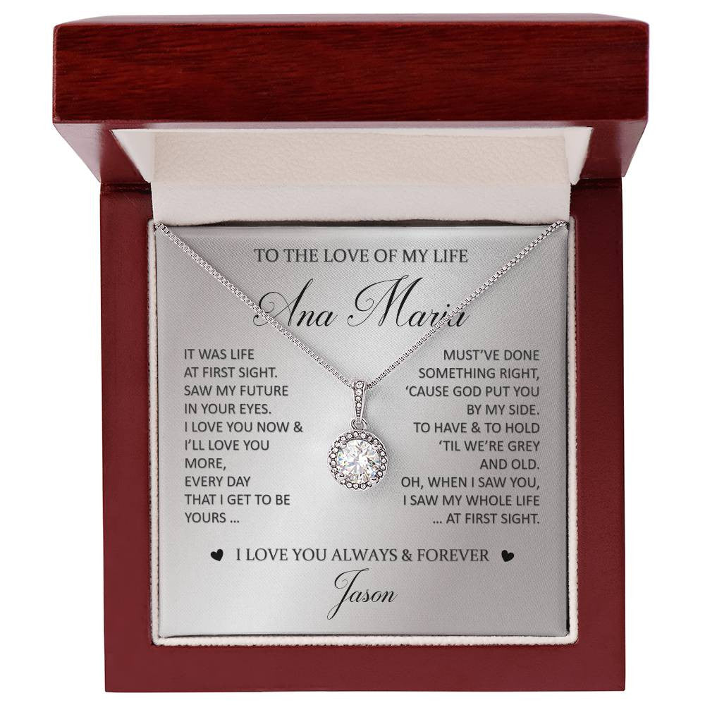 Personalized Gift For The Love Of My Life "At First Sight" Eternal Hope Necklace 14K White Gold Pendant