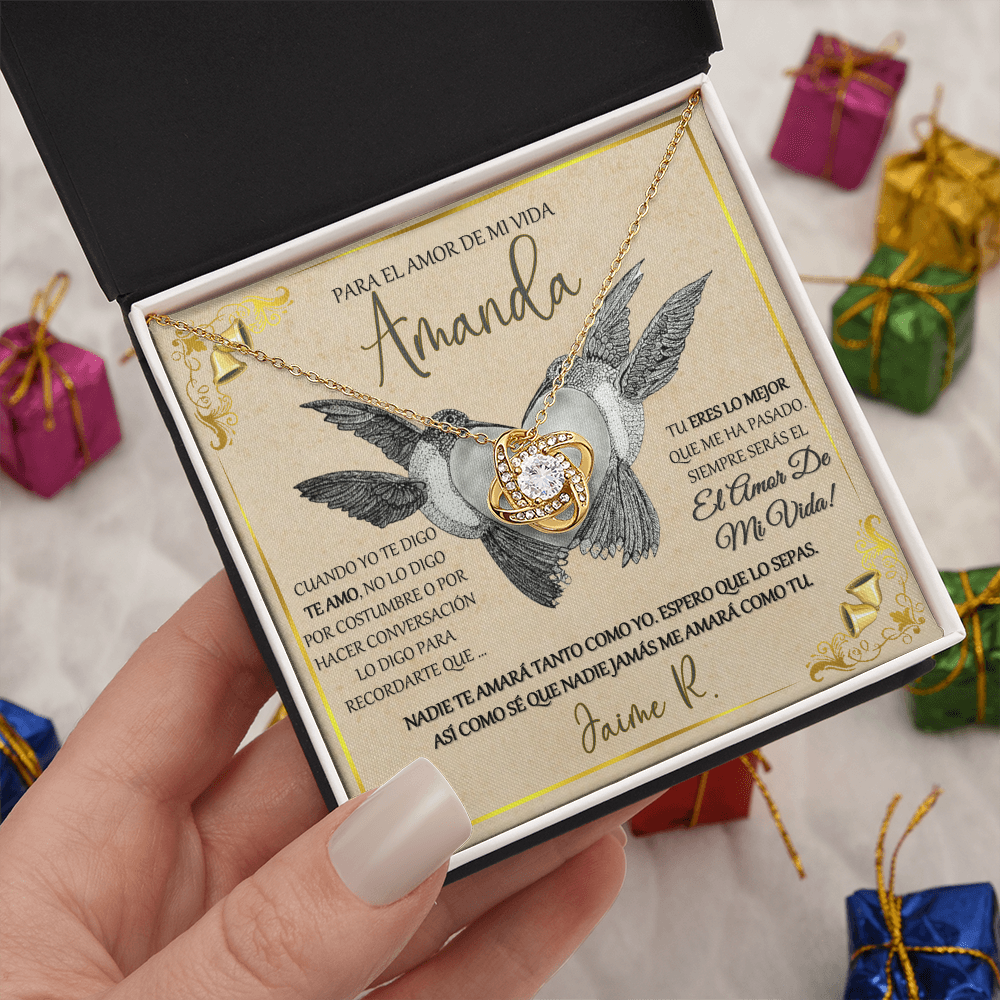 Regalo Para Mujer Collar El Amor De Mi Vida Novia Esposa Idea Romántica Aniversarios San Valentin Navidad Cumpleaños Día de las Madres NUDO de Oro 14K o 18K