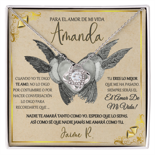 Regalo Para Mujer Collar El Amor De Mi Vida Novia Esposa Idea Romántica Aniversarios San Valentin Navidad Cumpleaños Día de las Madres NUDO de Oro 14K o 18K