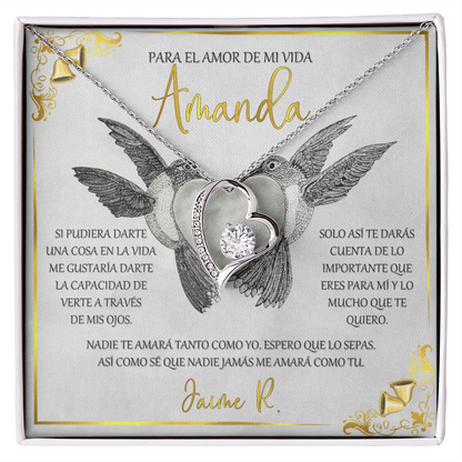 Regalo Personalizado Collar Corazón FLN Para Mujer El Amor De Mi Vida Navidad Aniversarios San Valentin Cumpleaños 14K Oro Blanco o 18K Oro Amarillo