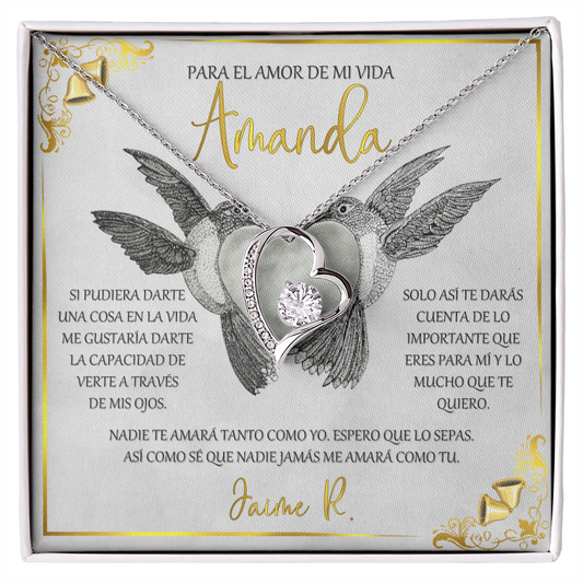 Regalo Personalizado Collar Corazón FLN Para Mujer El Amor De Mi Vida Navidad Aniversarios San Valentin Cumpleaños 14K Oro Blanco o 18K Oro Amarillo