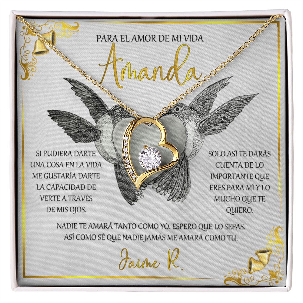 Regalo Personalizado Collar Corazón FLN Para Mujer El Amor De Mi Vida Navidad Aniversarios San Valentin Cumpleaños 14K Oro Blanco o 18K Oro Amarillo