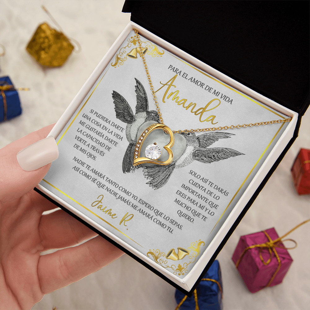 Regalo Personalizado Collar Corazón FLN Para Mujer El Amor De Mi Vida Navidad Aniversarios San Valentin Cumpleaños 14K Oro Blanco o 18K Oro Amarillo