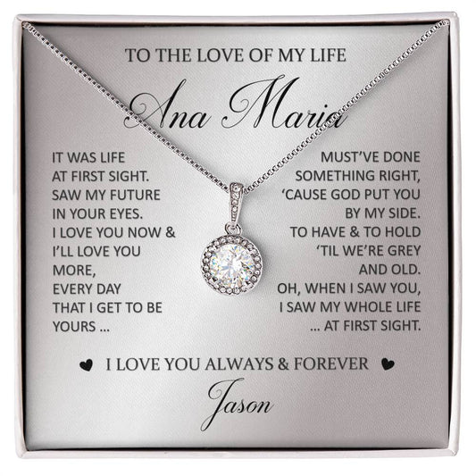 Personalized Gift For The Love Of My Life "At First Sight" Eternal Hope Necklace 14K White Gold Pendant